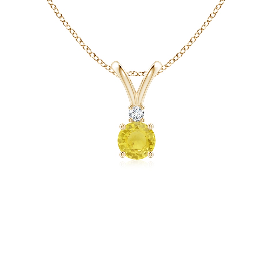 4mm A Round Yellow Sapphire Solitaire V-Bale Pendant with Diamond in Yellow Gold 
