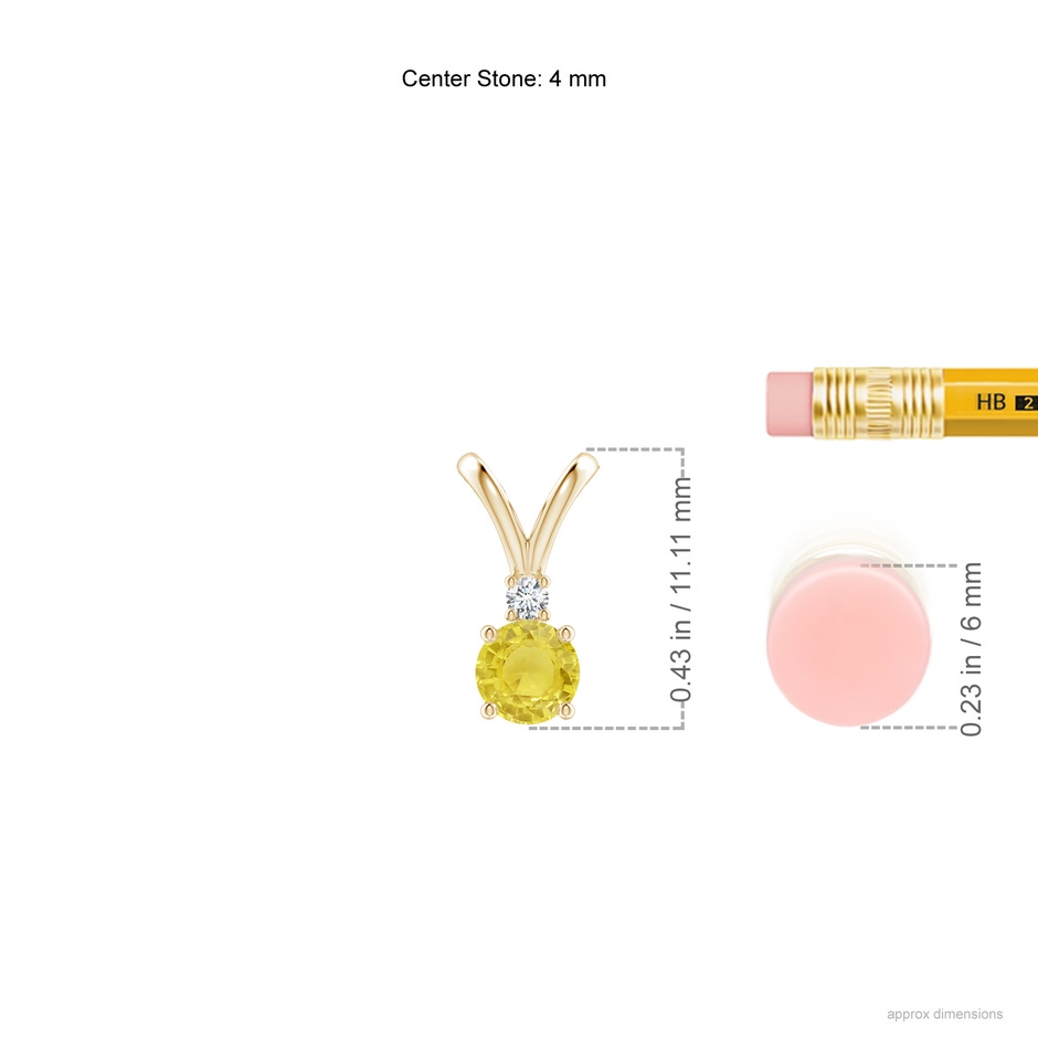 4mm A Round Yellow Sapphire Solitaire V-Bale Pendant with Diamond in Yellow Gold ruler
