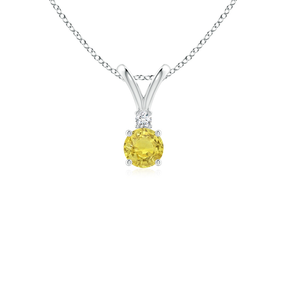 4mm AA Round Yellow Sapphire Solitaire V-Bale Pendant with Diamond in P950 Platinum 