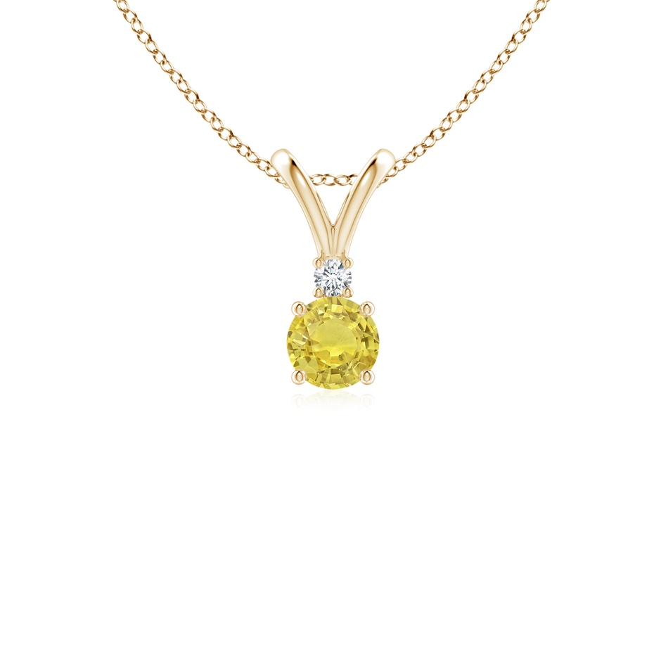 4mm AA Round Yellow Sapphire Solitaire V-Bale Pendant with Diamond in Yellow Gold 