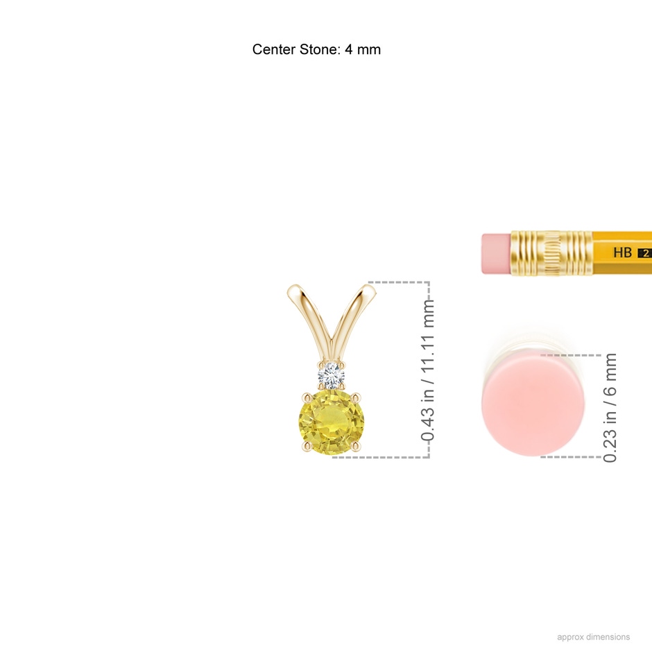 4mm AA Round Yellow Sapphire Solitaire V-Bale Pendant with Diamond in Yellow Gold ruler
