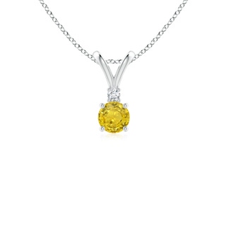 4mm AAA Round Yellow Sapphire Solitaire V-Bale Pendant with Diamond in 9K White Gold