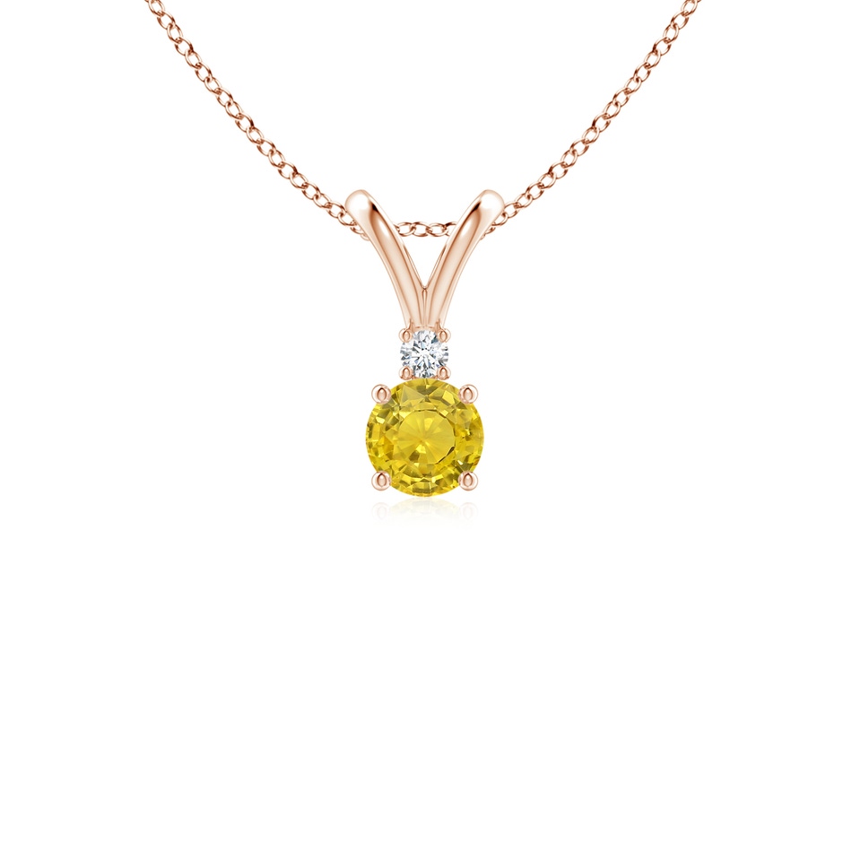 4mm AAA Round Yellow Sapphire Solitaire V-Bale Pendant with Diamond in Rose Gold 