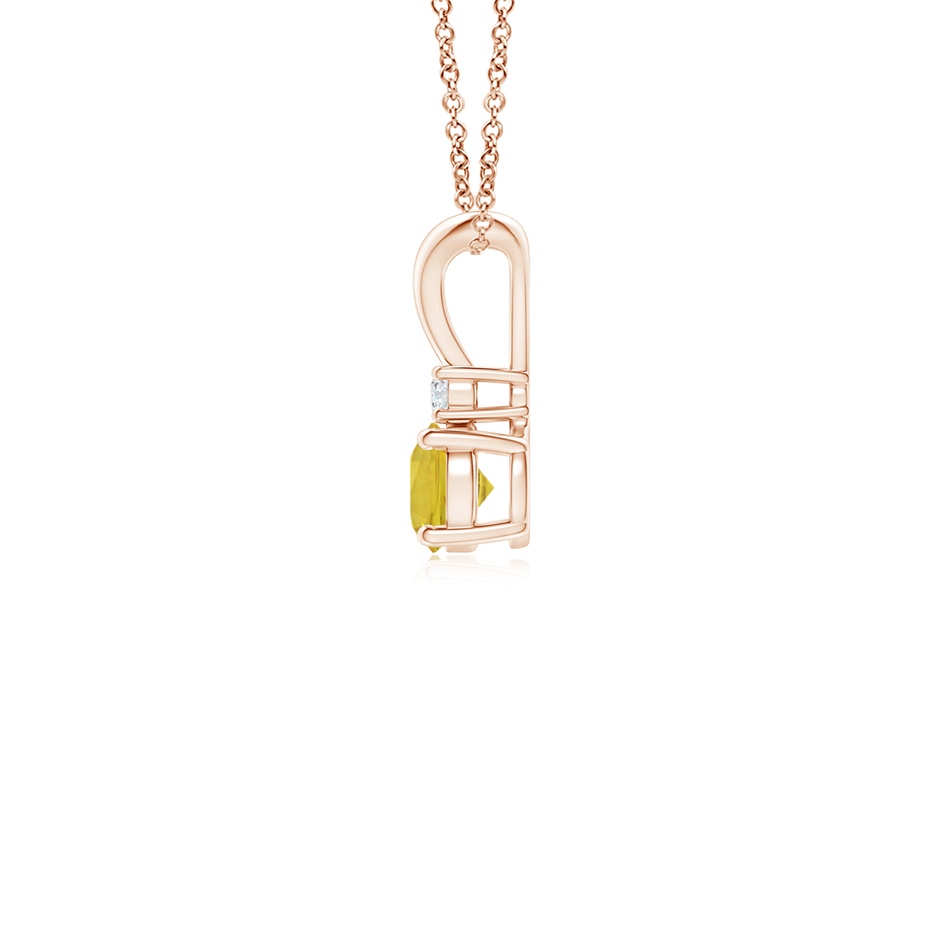 4mm AAA Round Yellow Sapphire Solitaire V-Bale Pendant with Diamond in Rose Gold side 1