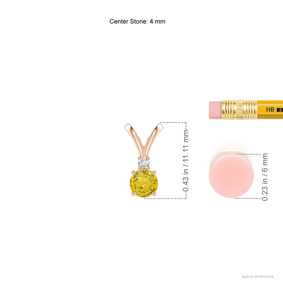 4mm AAA Round Yellow Sapphire Solitaire V-Bale Pendant with Diamond in Rose Gold ruler