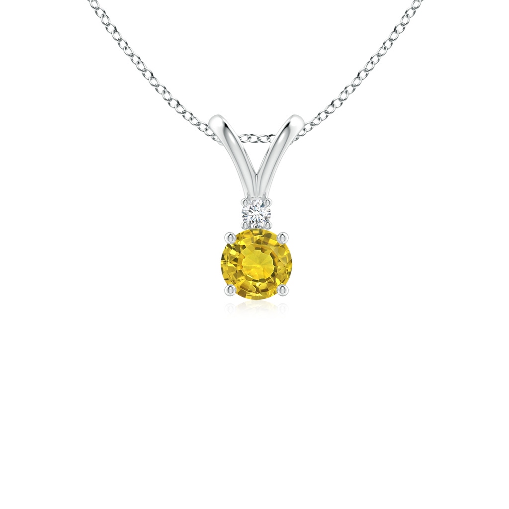 4mm AAAA Round Yellow Sapphire Solitaire V-Bale Pendant with Diamond in P950 Platinum