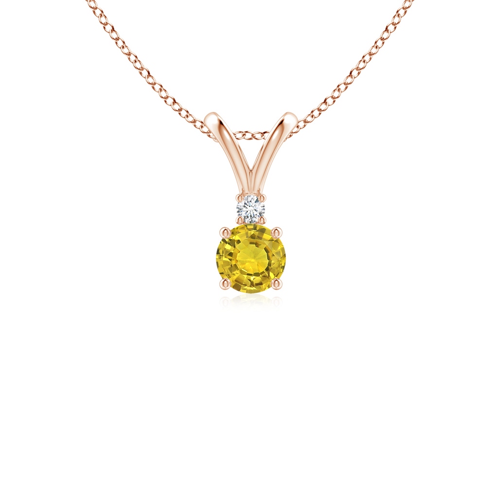 4mm AAAA Round Yellow Sapphire Solitaire V-Bale Pendant with Diamond in Rose Gold