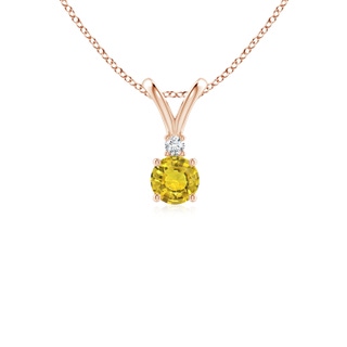 4mm AAAA Round Yellow Sapphire Solitaire V-Bale Pendant with Diamond in Rose Gold
