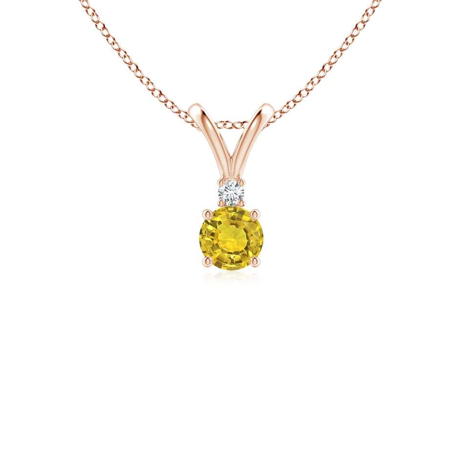 4mm AAAA Round Yellow Sapphire Solitaire V-Bale Pendant with Diamond in Rose Gold 