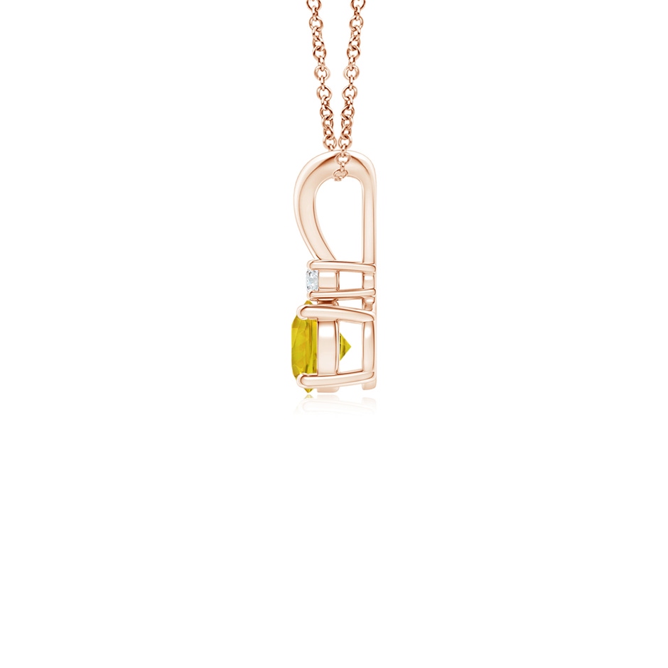 4mm AAAA Round Yellow Sapphire Solitaire V-Bale Pendant with Diamond in Rose Gold side 1