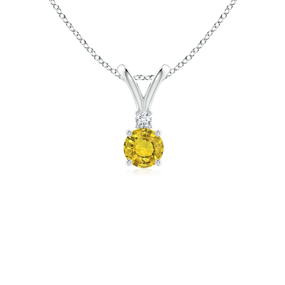 4mm AAAA Round Yellow Sapphire Solitaire V-Bale Pendant with Diamond in White Gold 