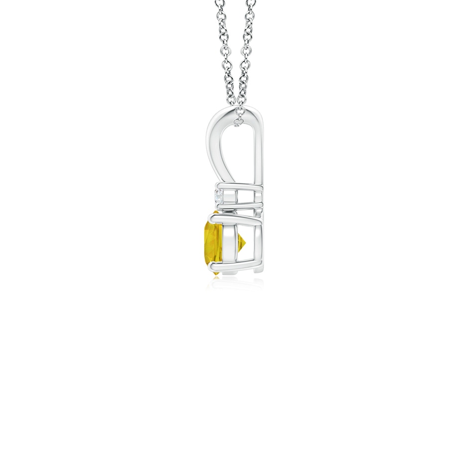 4mm AAAA Round Yellow Sapphire Solitaire V-Bale Pendant with Diamond in White Gold side 1