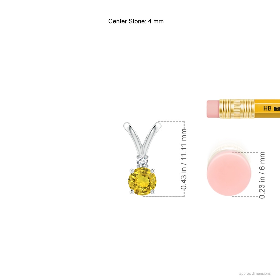 4mm AAAA Round Yellow Sapphire Solitaire V-Bale Pendant with Diamond in White Gold ruler