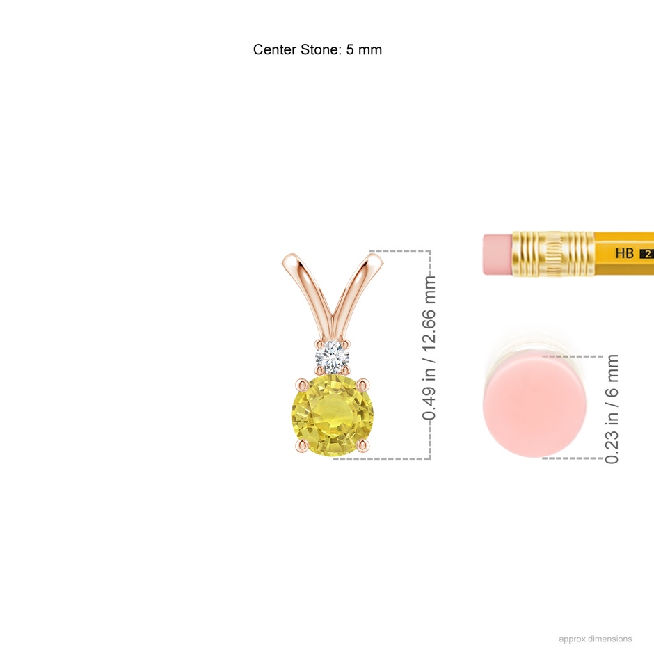 5mm AA Round Yellow Sapphire Solitaire V-Bale Pendant with Diamond in Rose Gold ruler