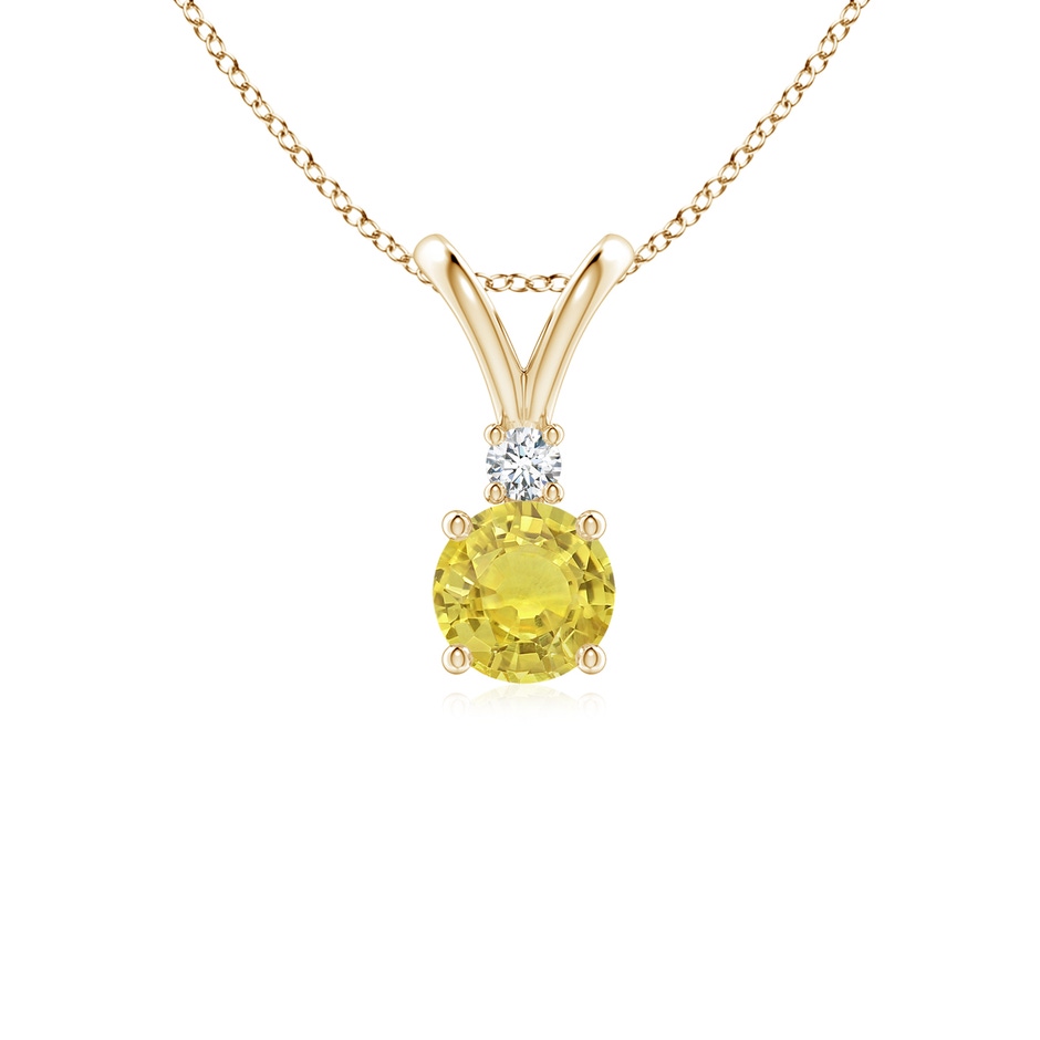 5mm AA Round Yellow Sapphire Solitaire V-Bale Pendant with Diamond in Yellow Gold 