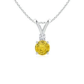 5mm AAA Round Yellow Sapphire Solitaire V-Bale Pendant with Diamond in White Gold