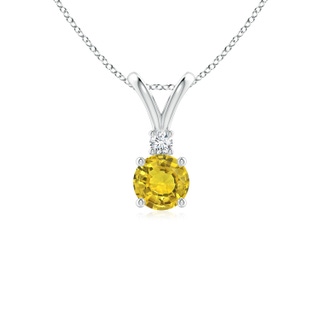 5mm AAAA Round Yellow Sapphire Solitaire V-Bale Pendant with Diamond in P950 Platinum
