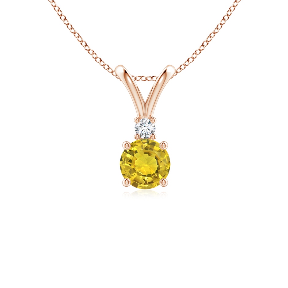 5mm AAAA Round Yellow Sapphire Solitaire V-Bale Pendant with Diamond in Rose Gold 