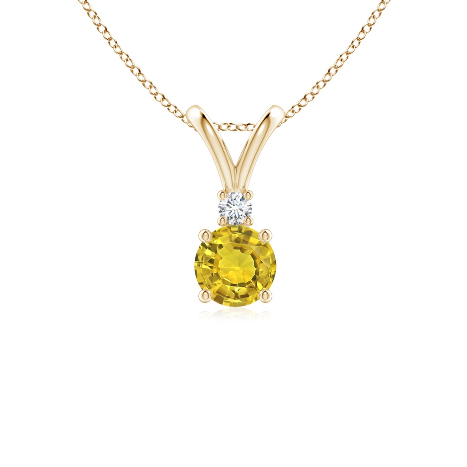 5mm AAAA Round Yellow Sapphire Solitaire V-Bale Pendant with Diamond in Yellow Gold 