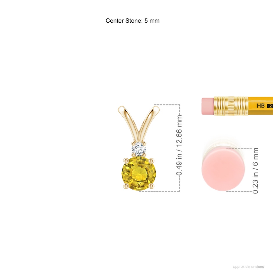 5mm AAAA Round Yellow Sapphire Solitaire V-Bale Pendant with Diamond in Yellow Gold ruler