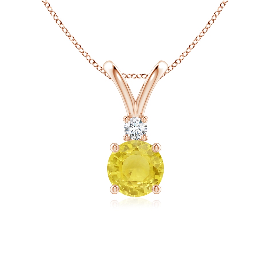 6mm A Round Yellow Sapphire Solitaire V-Bale Pendant with Diamond in Rose Gold 