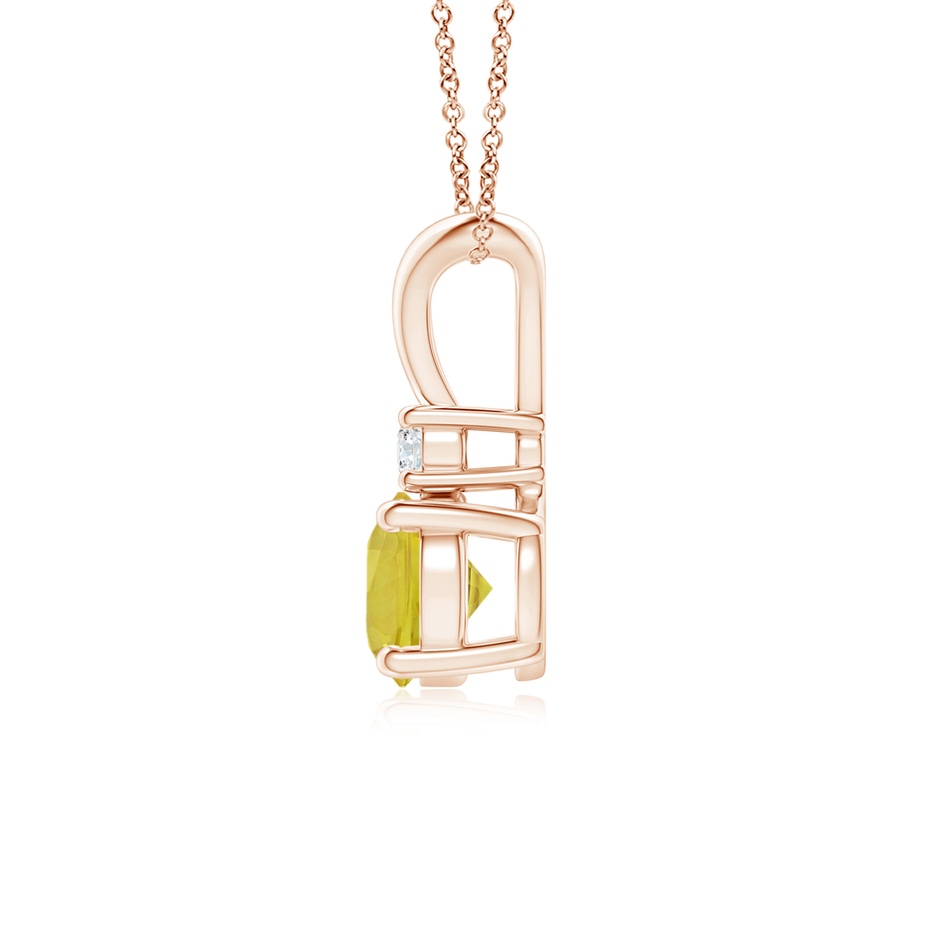 6mm A Round Yellow Sapphire Solitaire V-Bale Pendant with Diamond in Rose Gold side 1
