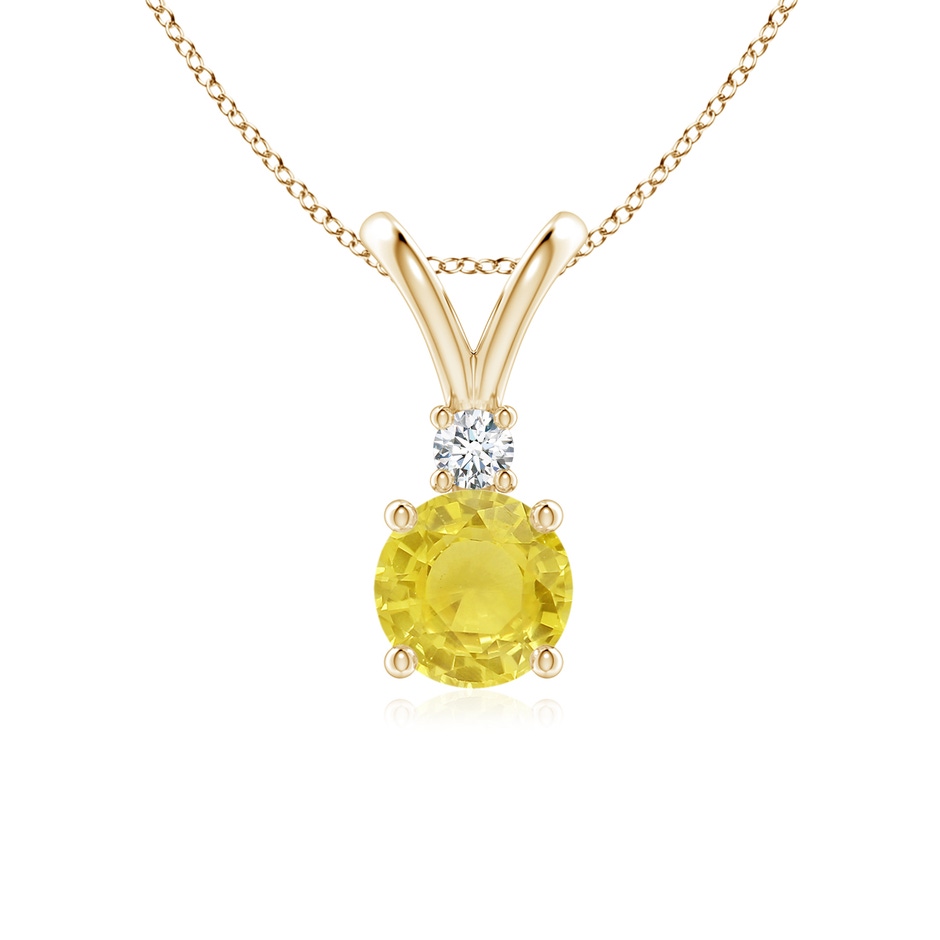 6mm A Round Yellow Sapphire Solitaire V-Bale Pendant with Diamond in Yellow Gold 