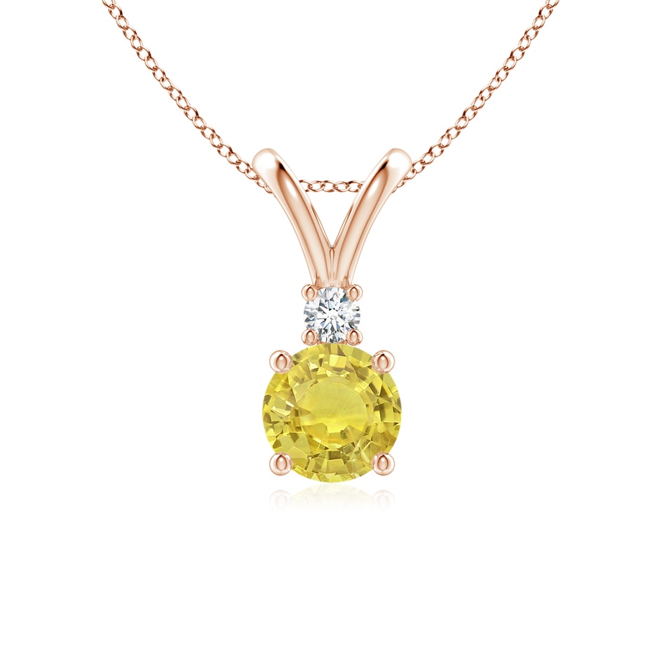 6mm AA Round Yellow Sapphire Solitaire V-Bale Pendant with Diamond in Rose Gold 