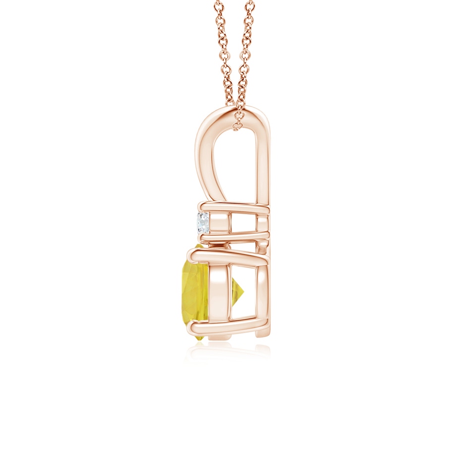 6mm AA Round Yellow Sapphire Solitaire V-Bale Pendant with Diamond in Rose Gold side 1