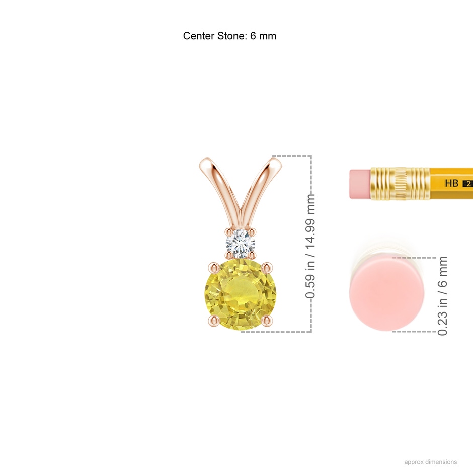 6mm AA Round Yellow Sapphire Solitaire V-Bale Pendant with Diamond in Rose Gold ruler