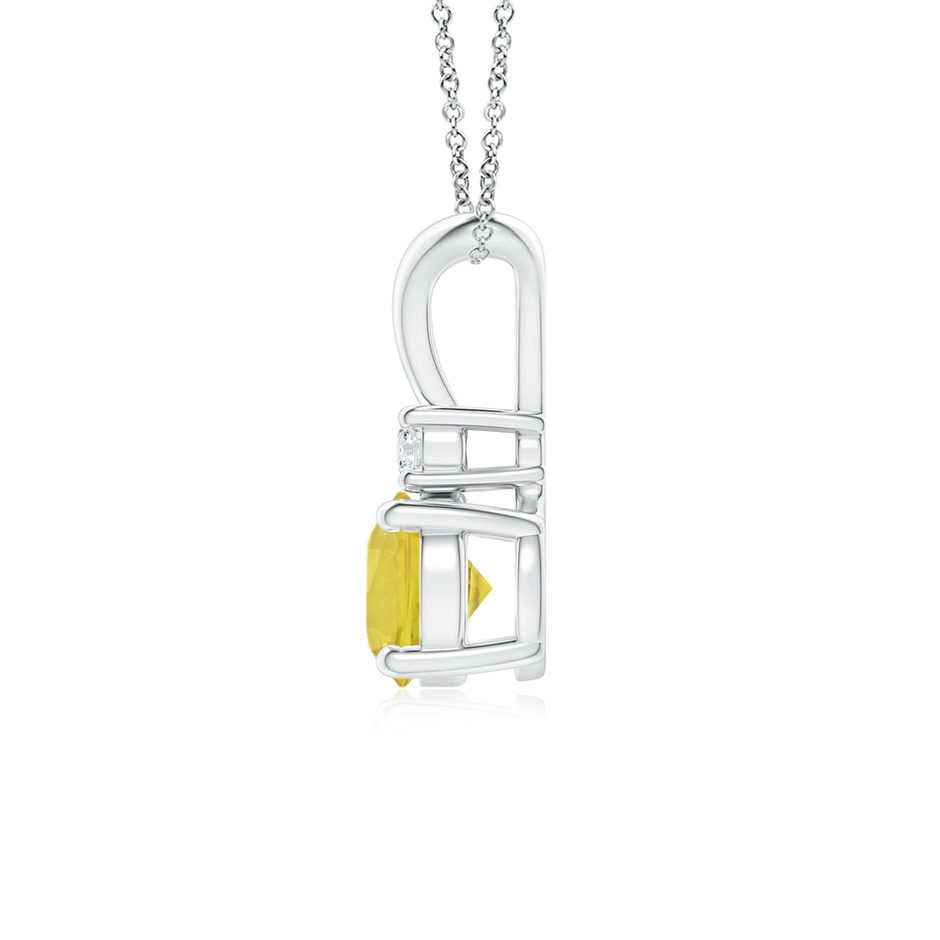 6mm AA Round Yellow Sapphire Solitaire V-Bale Pendant with Diamond in White Gold side 1