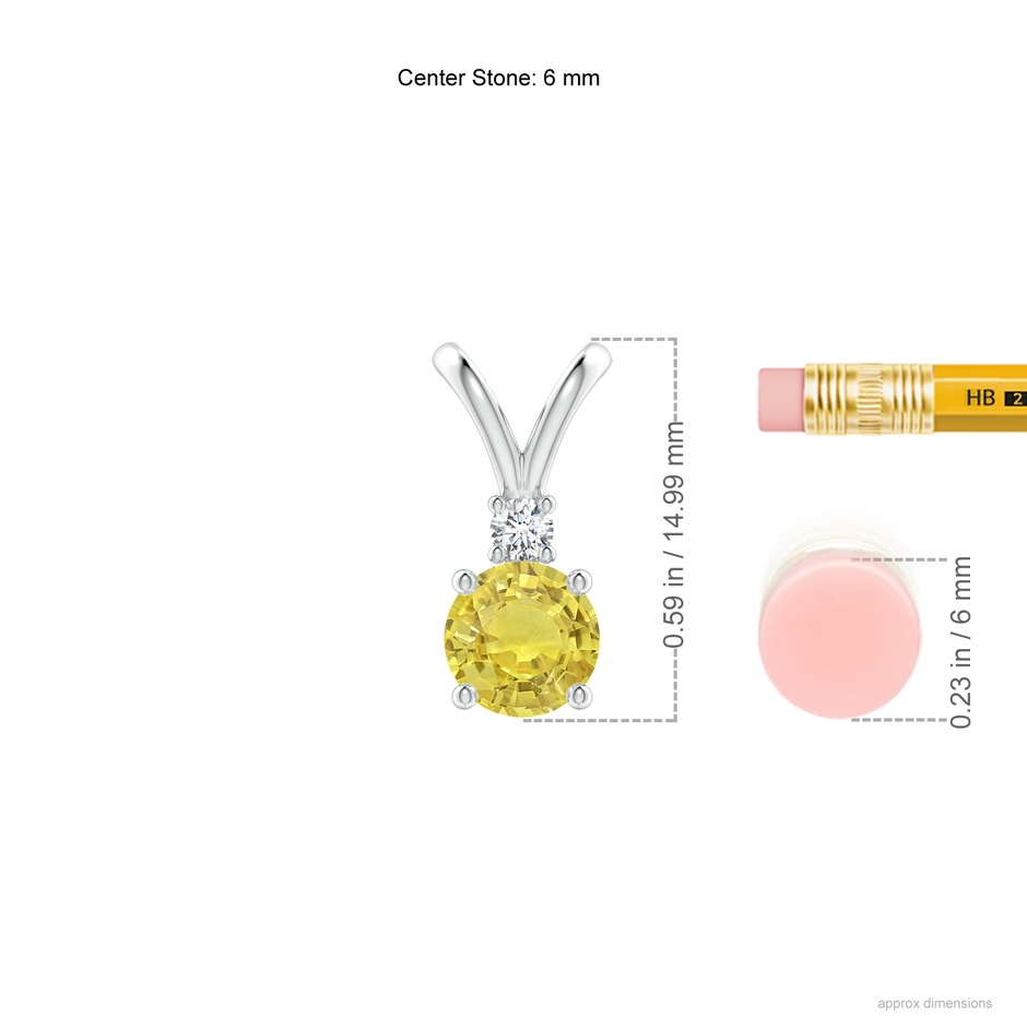 6mm AA Round Yellow Sapphire Solitaire V-Bale Pendant with Diamond in White Gold ruler