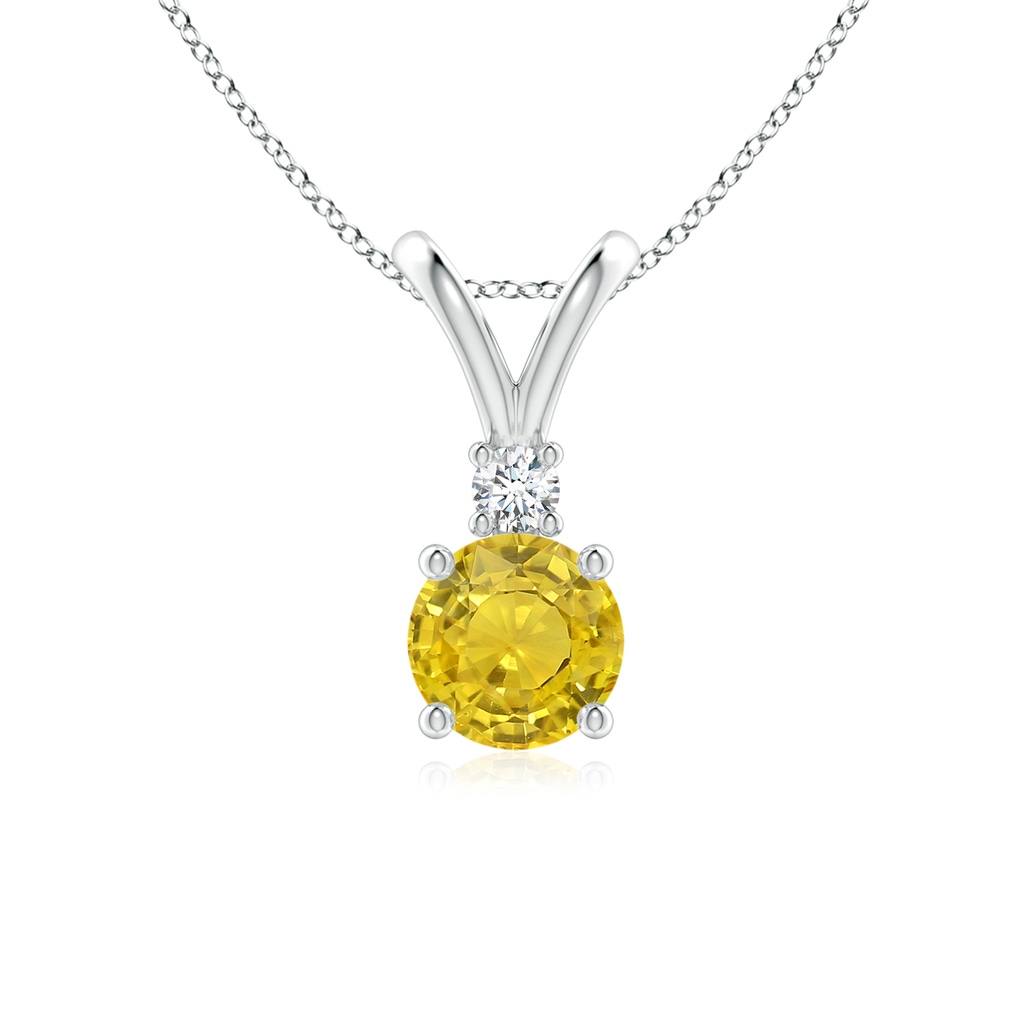 6mm AAA Round Yellow Sapphire Solitaire V-Bale Pendant with Diamond in White Gold