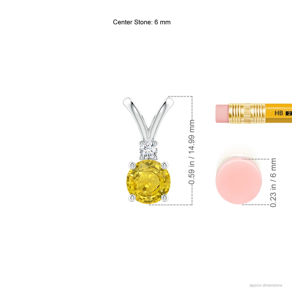 6mm AAA Round Yellow Sapphire Solitaire V-Bale Pendant with Diamond in White Gold ruler