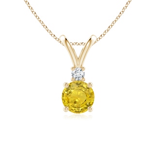 6mm AAA Round Yellow Sapphire Solitaire V-Bale Pendant with Diamond in Yellow Gold