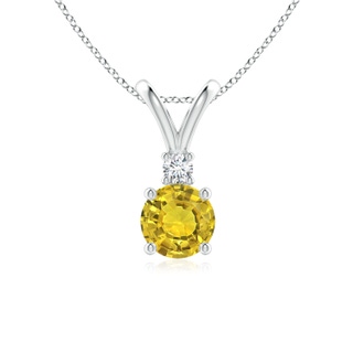 6mm AAAA Round Yellow Sapphire Solitaire V-Bale Pendant with Diamond in P950 Platinum