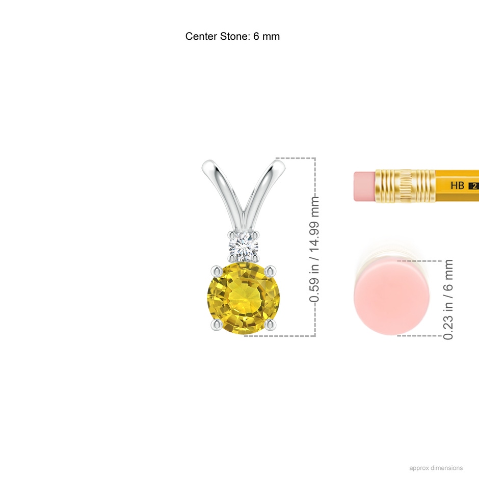 6mm AAAA Round Yellow Sapphire Solitaire V-Bale Pendant with Diamond in White Gold ruler