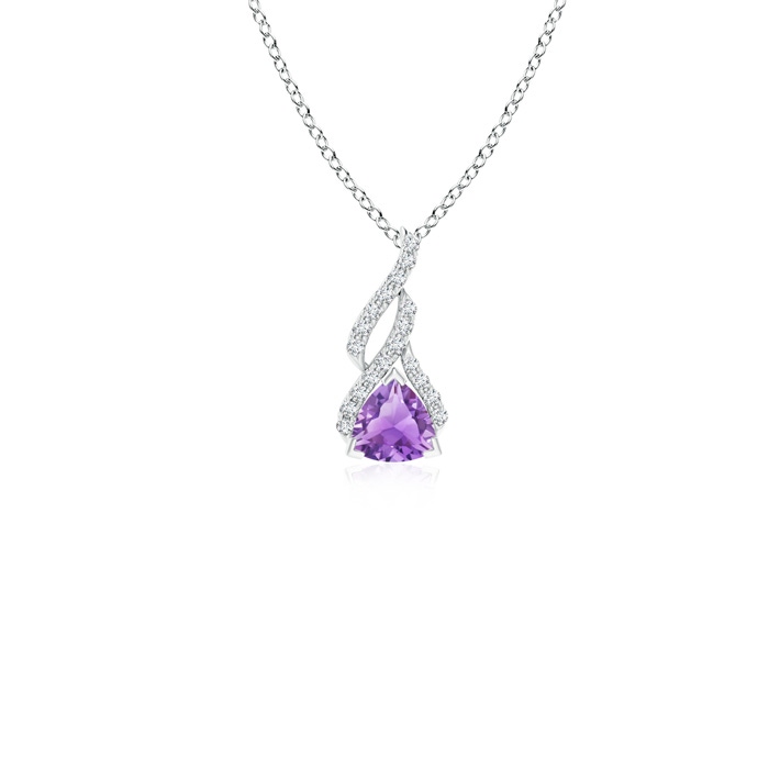 4mm A Trillion Amethyst Solitaire Pendant with Diamond Swirl in P950 Platinum 