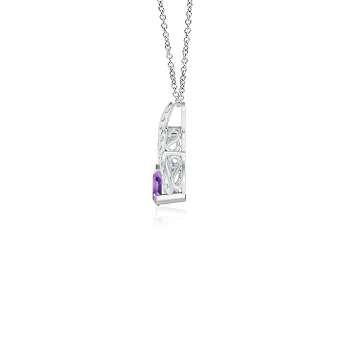 4mm A Trillion Amethyst Solitaire Pendant with Diamond Swirl in P950 Platinum product image