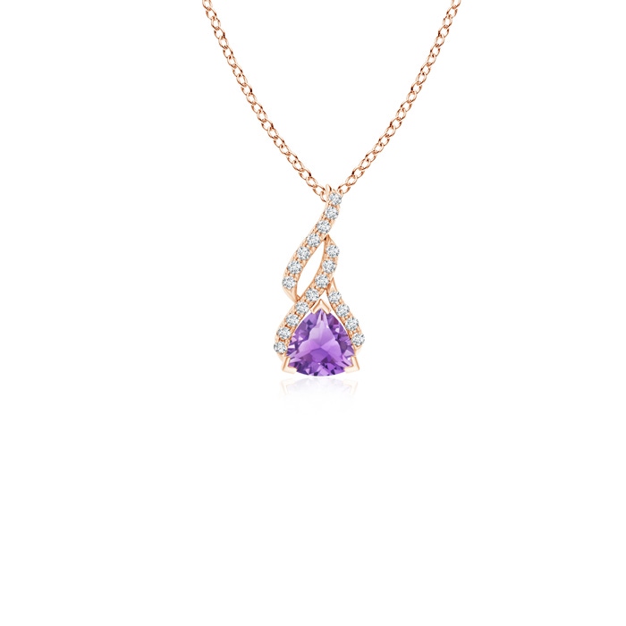 4mm A Trillion Amethyst Solitaire Pendant with Diamond Swirl in Rose Gold 