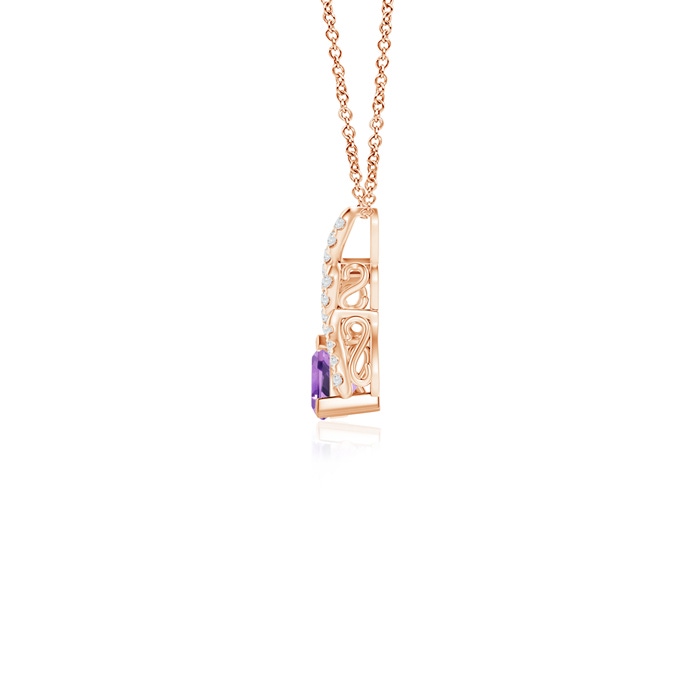 4mm A Trillion Amethyst Solitaire Pendant with Diamond Swirl in Rose Gold product image