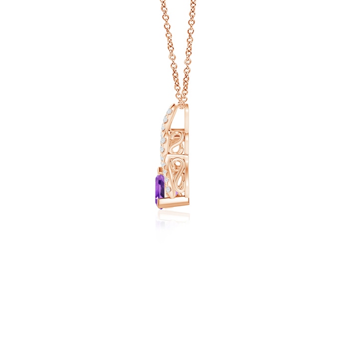4mm AA Trillion Amethyst Solitaire Pendant with Diamond Swirl in Rose Gold product image