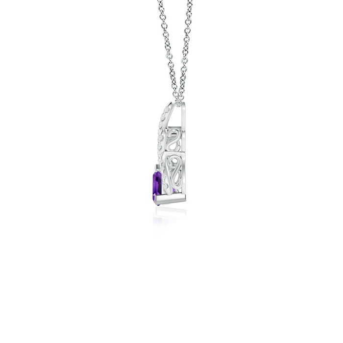 4mm AAAA Trillion Amethyst Solitaire Pendant with Diamond Swirl in P950 Platinum product image