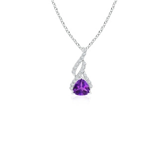 4mm AAAA Trillion Amethyst Solitaire Pendant with Diamond Swirl in White Gold
