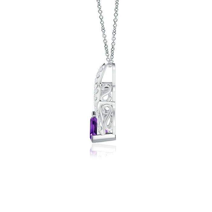 5mm AAAA Trillion Amethyst Solitaire Pendant with Diamond Swirl in White Gold product image