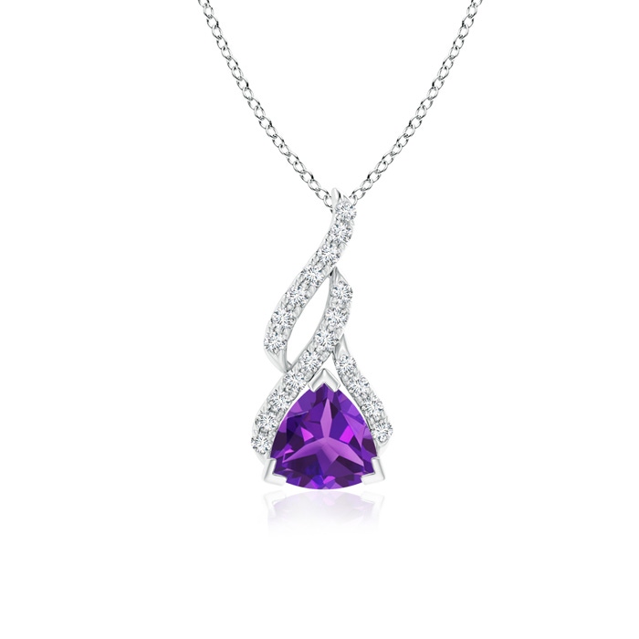 6mm AAAA Trillion Amethyst Solitaire Pendant with Diamond Swirl in P950 Platinum 