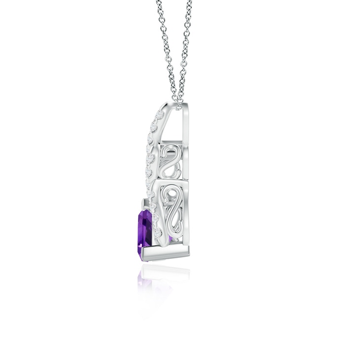6mm AAAA Trillion Amethyst Solitaire Pendant with Diamond Swirl in P950 Platinum product image
