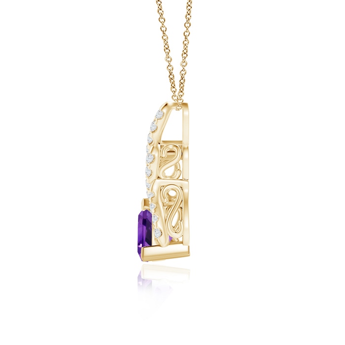 6mm AAAA Trillion Amethyst Solitaire Pendant with Diamond Swirl in Yellow Gold product image