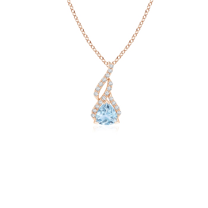 4mm AA Trillion Aquamarine Solitaire Pendant with Diamond Swirl in Rose Gold 