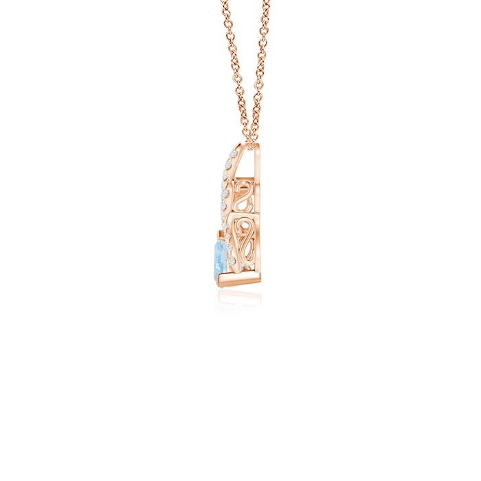 4mm AA Trillion Aquamarine Solitaire Pendant with Diamond Swirl in Rose Gold product image